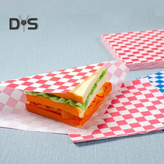 50 Stück Sandwichverpackungen, fettabweisendes Feinkostpapier für Lebensmittel, klassische karierte Korbeinlagen, Sandwichverpackungspapier für Burger, Grillabende, Partys