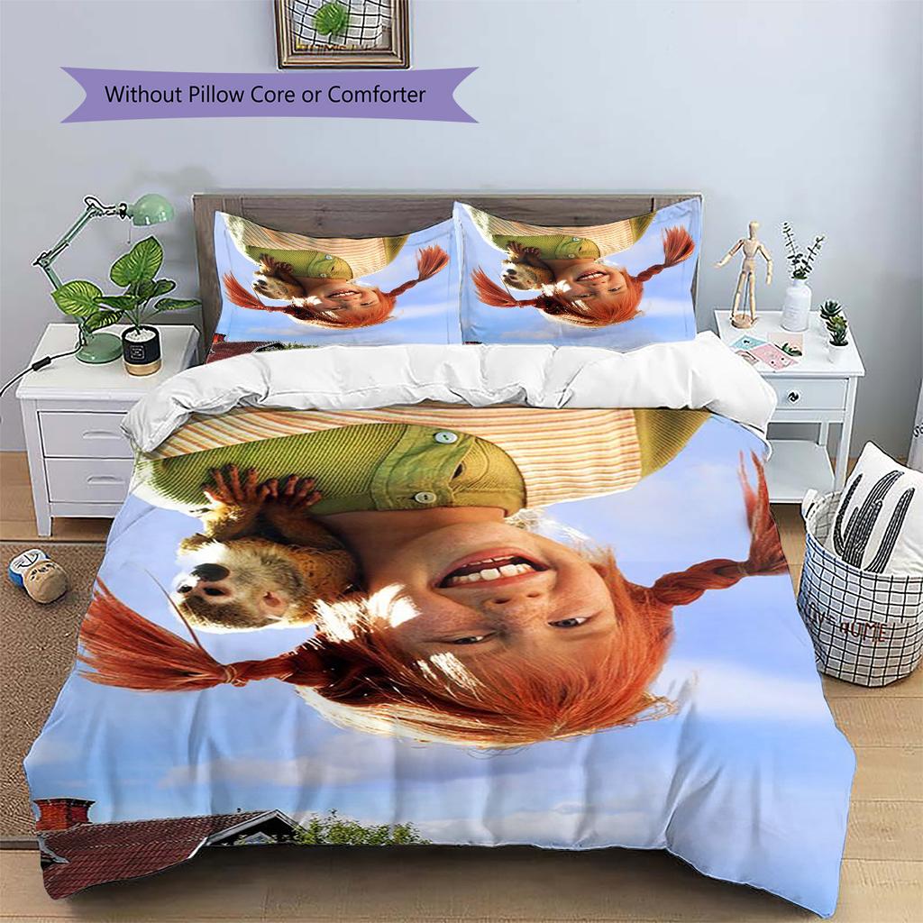 Biancheria da letto con motivo Pippi Calzelunghe, Set piumone Copripiumone Federa Regalo di Compleanno per la Casa (1 * copripiumino + 2 * federa, senza nucleo)