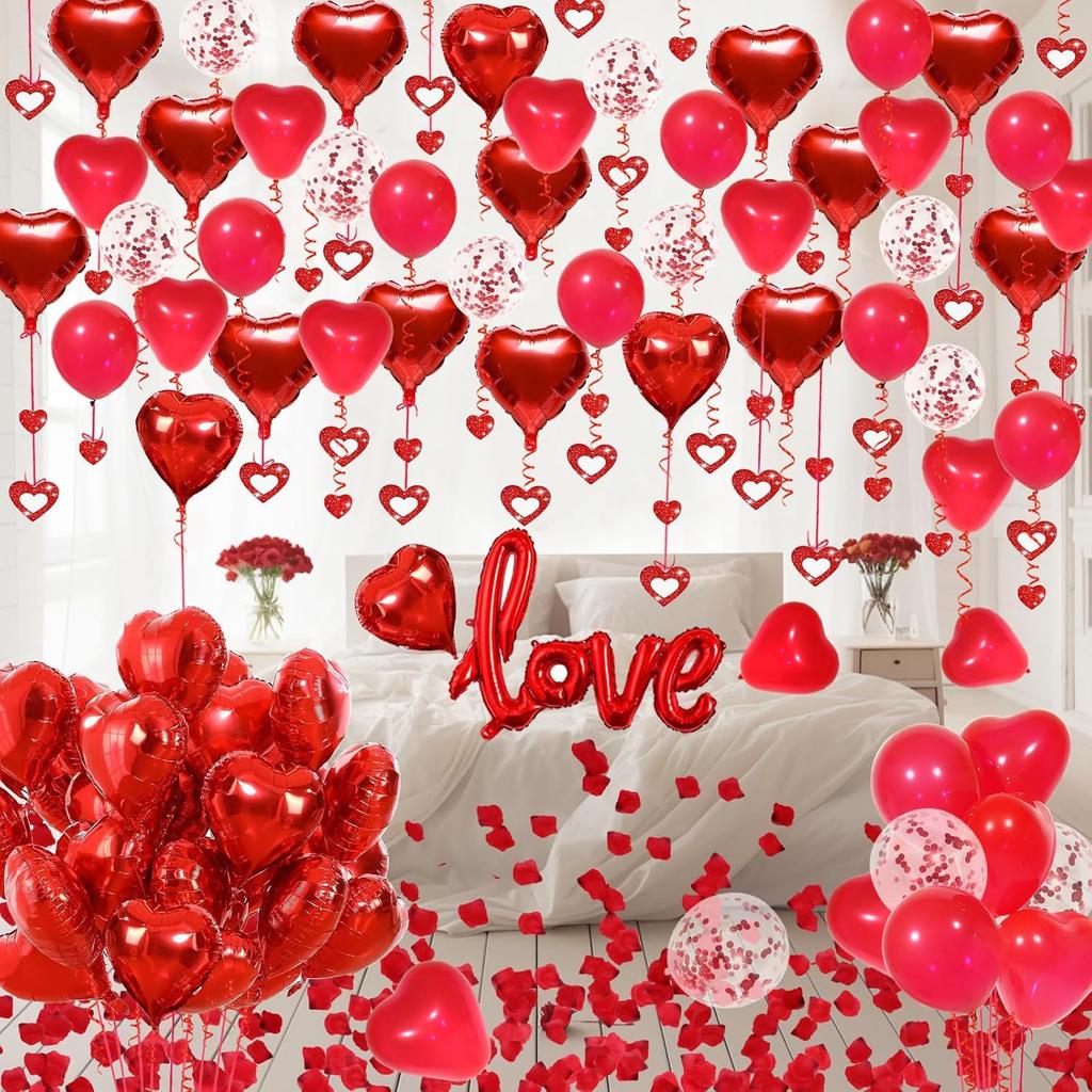 Link LOVE Letter Foil Balloon with Heart Balloons and Petals For Wedding Valentine's Day Anniversary Birthday Party Decoration