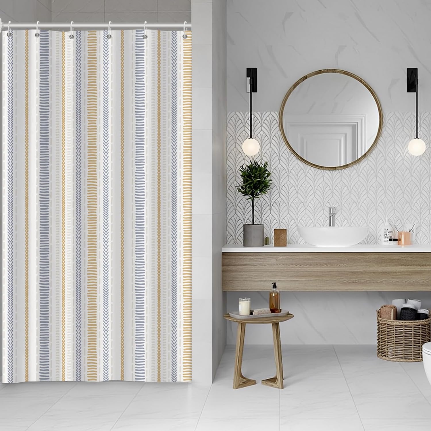 

Modern Striped Shower Curtain Boho Bathroom Decor Water Resistant Fabric Bath Linen Set Trendy Home Accessories W60H190(CM)-1 Pcs