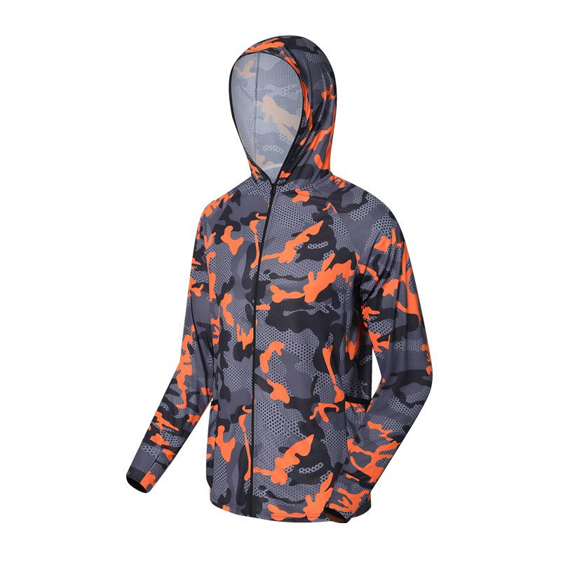 Camouflage Quick-Dry Breathable Hooded Long Sleeve Fishing Apparel with Sun Protection