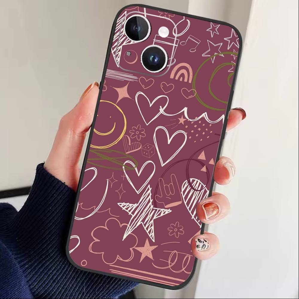 Y2k INS Graffiti Phone Case For iPhone17,16,15,14,13,12 Plus,Max Soft Silicone Black Cover