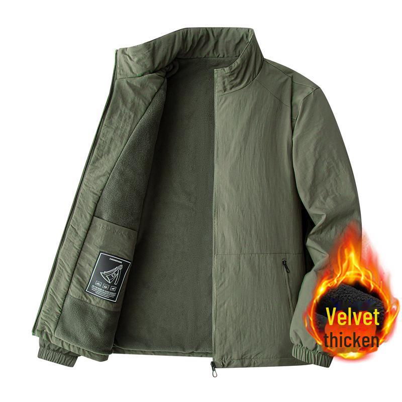 

Мужская плюшевая куртка с воротником-стойкой: Плотный, повседневный, свободного кроя, подходит для осени/зимы, идеально подходит для людей среднего и пожилого возраста. XL армия зеленый