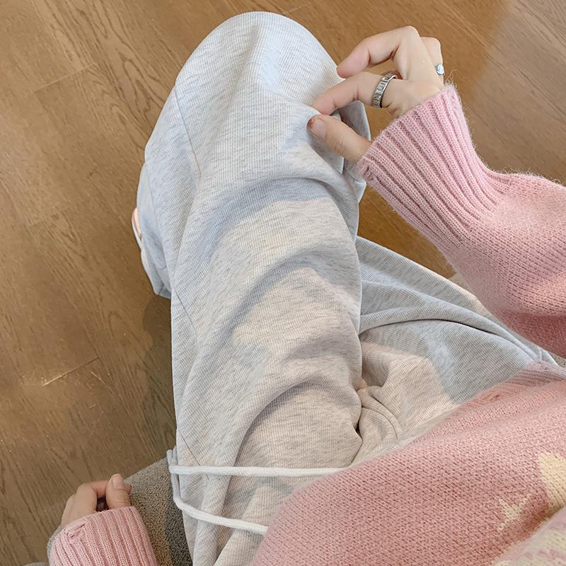 Women's High-Waisted Fleece-Lined Wide-Leg Sweatpants, Autumn/Winter 2024 - White/Gray