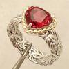 Vintage Inlaid Red CZ Heart Women's Ring Creativity Two Color Hand Carving Daily Wear Party Jewelry Anniversary Gift