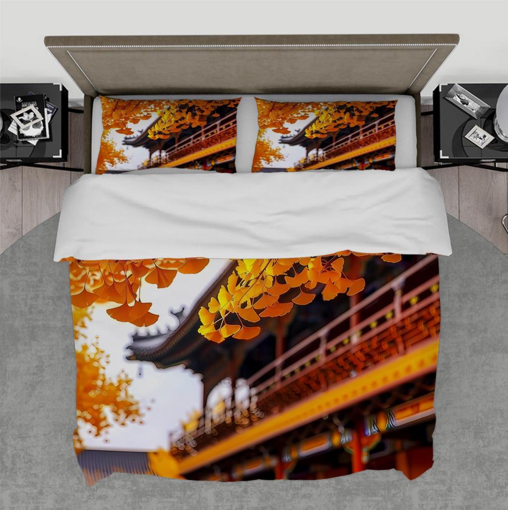 Ancient Chinese Architecture Duvet Cover for Teens Adults Quilt Covers Lightweight Down 2 Pillowcases 1 Duvet Cover No Comforter