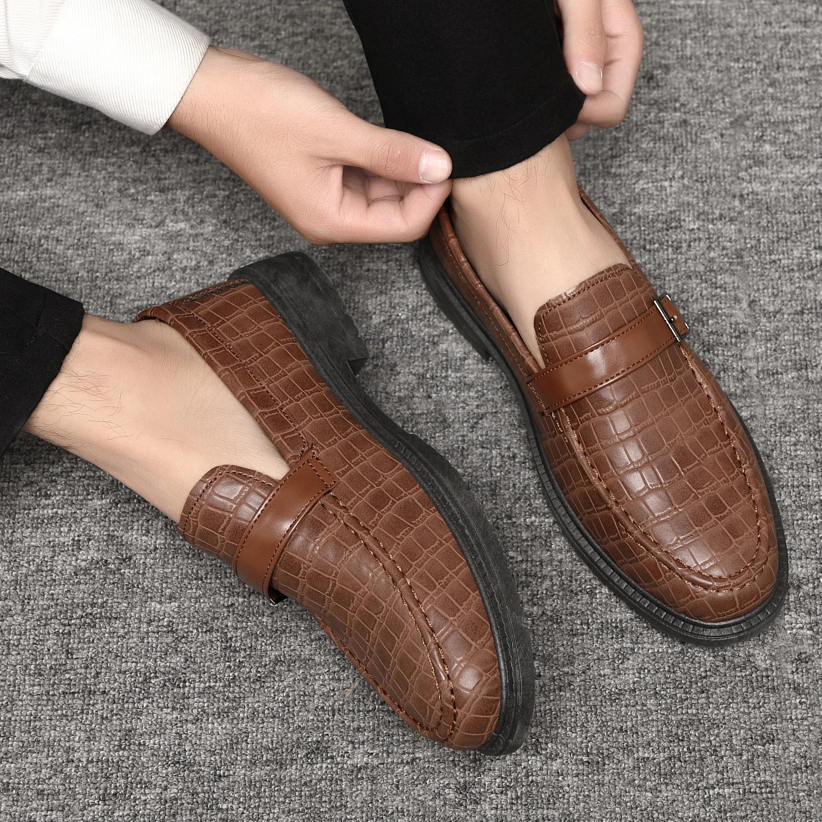 

Модные мужские мокасины на толстой подошве, кожаные туфли, мужская повседневная обувь с круглым носком на толстой подошве, удобные классические кожаные туфли 44 хаки