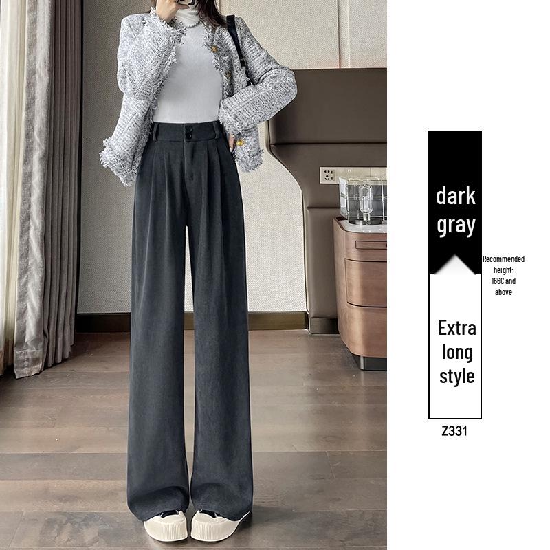 Women's High-End Black Drapey Straight-Leg Wide Suit Pants - Slimming, Casual Fit for Spring/Summer, Ideal for Pear-Shaped Bodies.