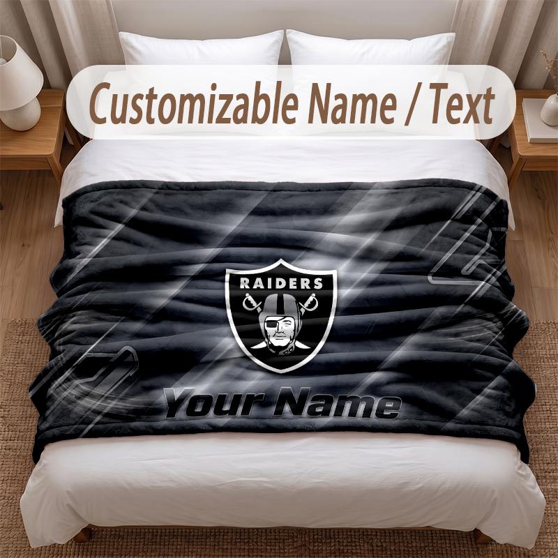 Las Vegas Raiders Printed Flannel Blanket Custom Name Text Soft Warm Throw For Bedroom Holiday Gift