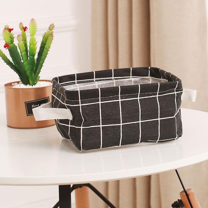 1PC Cotton and Hemp Storage Basket with Handheld Printed Tabletop, Miscellaneous Sorting Cabinet, Small Clothing, Fabric Storage