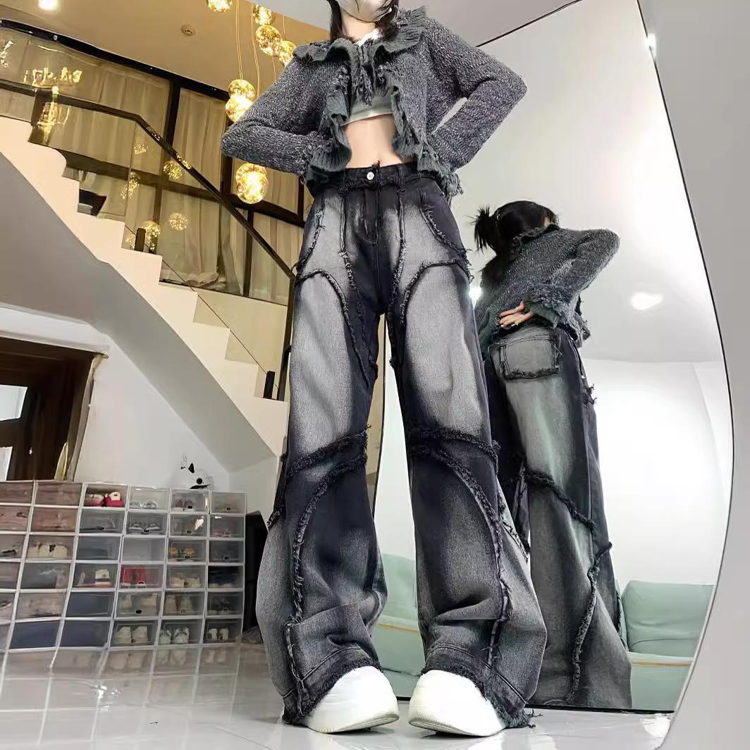 

Широкие джинсы женские хип-хоп стиль мода винтаж уличная одежда черные джинсы с высокой талией женские брюки мешковатые джинсовые брюки XL чёрный