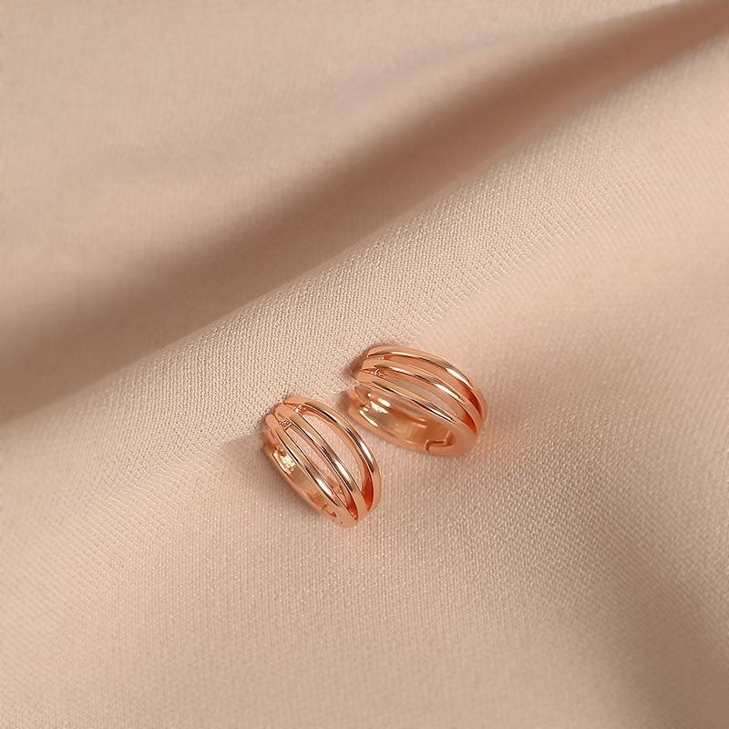 Women 925 Silver Needle Rose Gold Buckle Hoop Earrings Advanced Niche Ear Jewelry