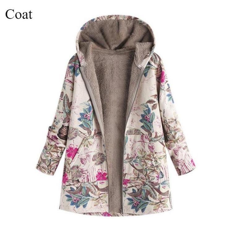

Vintage Long Loose Coat Women Plus Size Casual Cotton Linen Jacket Printed Sleeve Hooded Zipper Fashion Temperament S
