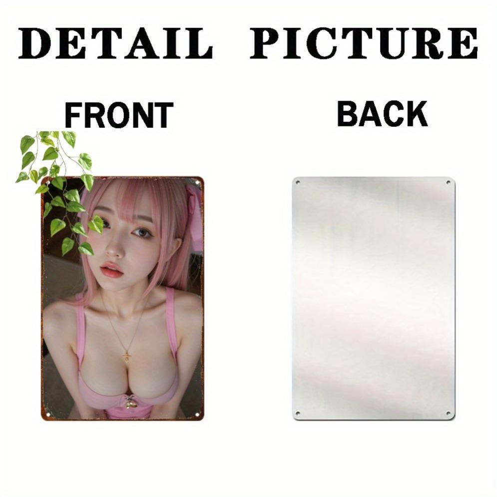 Vintage Anime Metallwandschild, Mädchen mit rosa Haaren 8x12 Zoll Retro Blechkunst, Kein Strom Neon-Stil Dekoration für Zuhause Café Man Cave