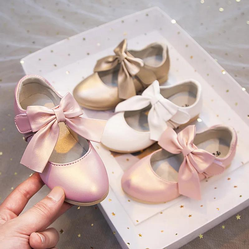 Size 26-36 Girls' Leather Shoes Little Princess Soft Sole Women's Bow Performance Shoes Children Shoes Girls
