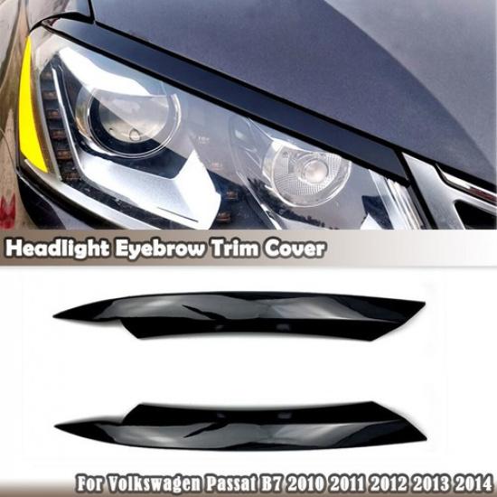 2x Car Headlight Lamp Eyebrow Eyelid Cover Trim Glossy For VW Passat B7 2010-14