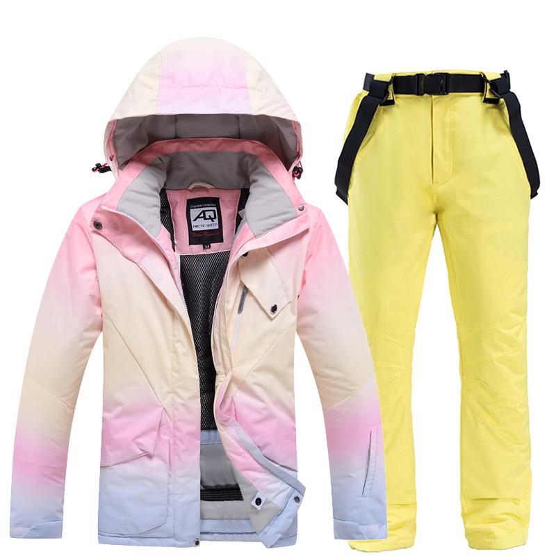 Set da Sci Invernale da Donna Impermeabile Antivento Giacca da Sci + Set di Pantaloni Caldi Ispessiti