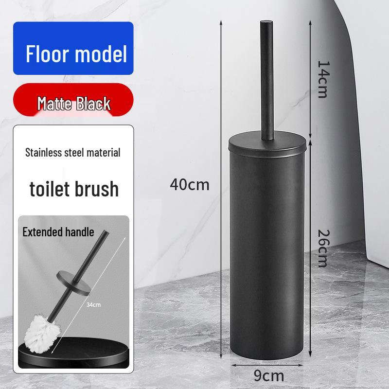 Wall-Mounted Stainless Steel Toilet Brush with Odor-Proof Long Handle and Round Holder for Bathroom Cleaning