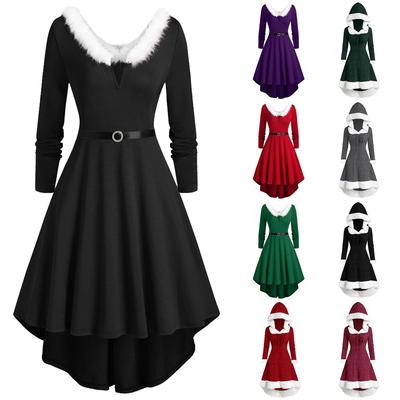 Women's Long Sleeved Hooded Patchwork Hem Irregular Long Sleeved Dress