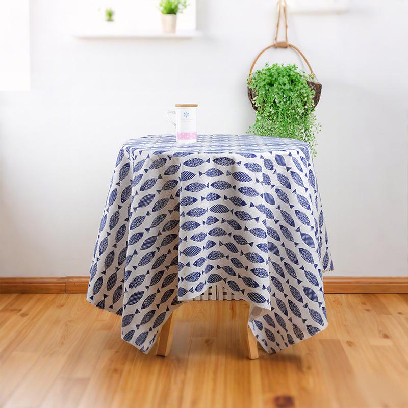 

New Chinese cotton and linen printed fabric household tablecloth non-slip small fresh atmosphere tablecloth dust-proof coffee table 145*145cm square