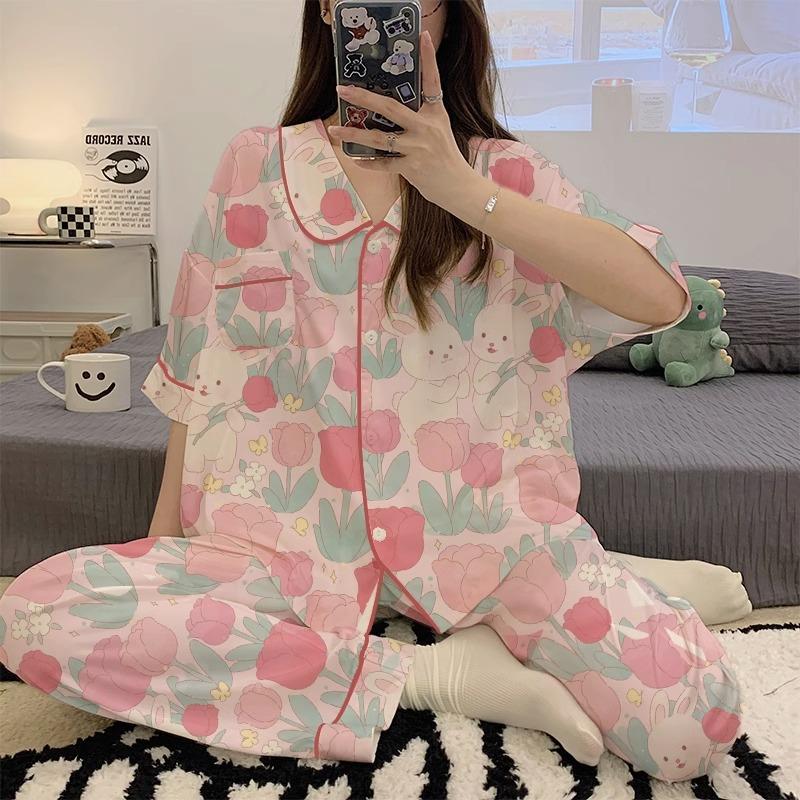 Cute Melody pajamas women's Japanese sweet cartoon style loungewear age-reducing girls cardigan short-sleeved set