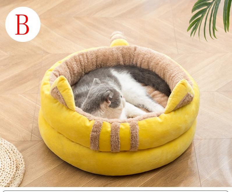 Detachable Washable Round Cat Bed, Dog Kennel, Pet Mats, Soft Cat Ear Nest Pad, Warm Basket Cushion, Sofa, Fall, Winter