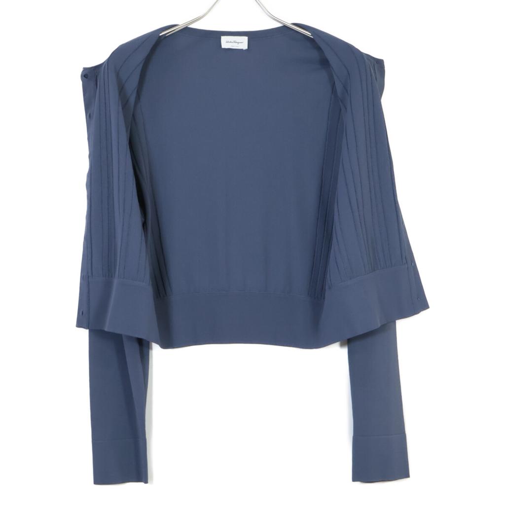Salvatore Ferragamo 0718924 Navy Rayon x Nylon Gancini Charm Stud Design Cardigan tops M purpleUsed