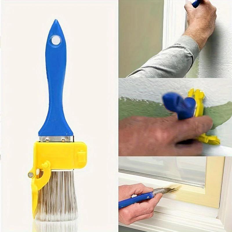 1pc Multi-Purpose Edge Painting Brush - No Battery, Manual Plastic Tool with Wooden Handle for Walls, Ceilings & Narrow Surfaces