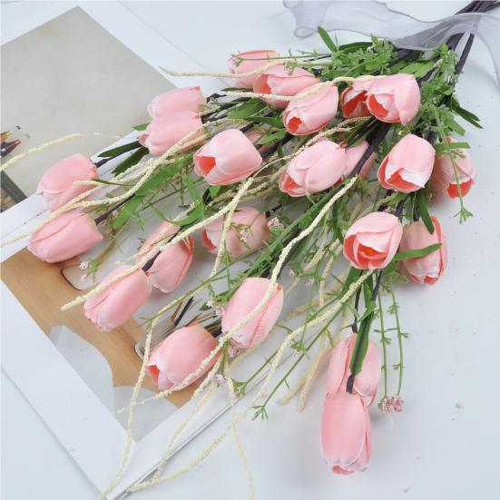 Artificial Tulip Flower Realistic Fake Flower Bouquet Long Stem Faux Floral Arrangement for Home Office Wedding Decoration