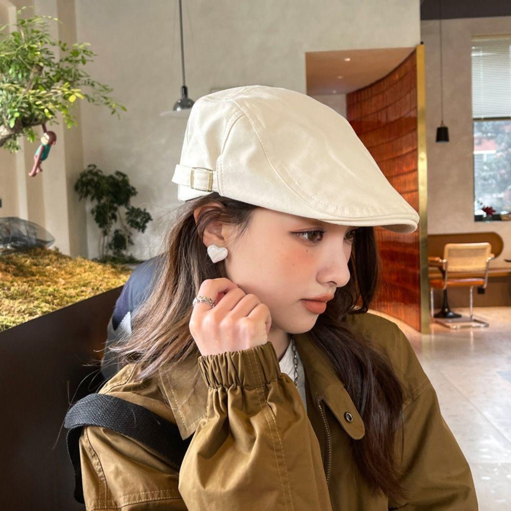 Korean Style Berets Hat Solid Color Peaked Cap Sweet Octagonal Hat Ladies