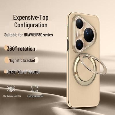 Husă de telefon Huawei Pura Seria 80 din Piele Naturală cu Suport Rotativ