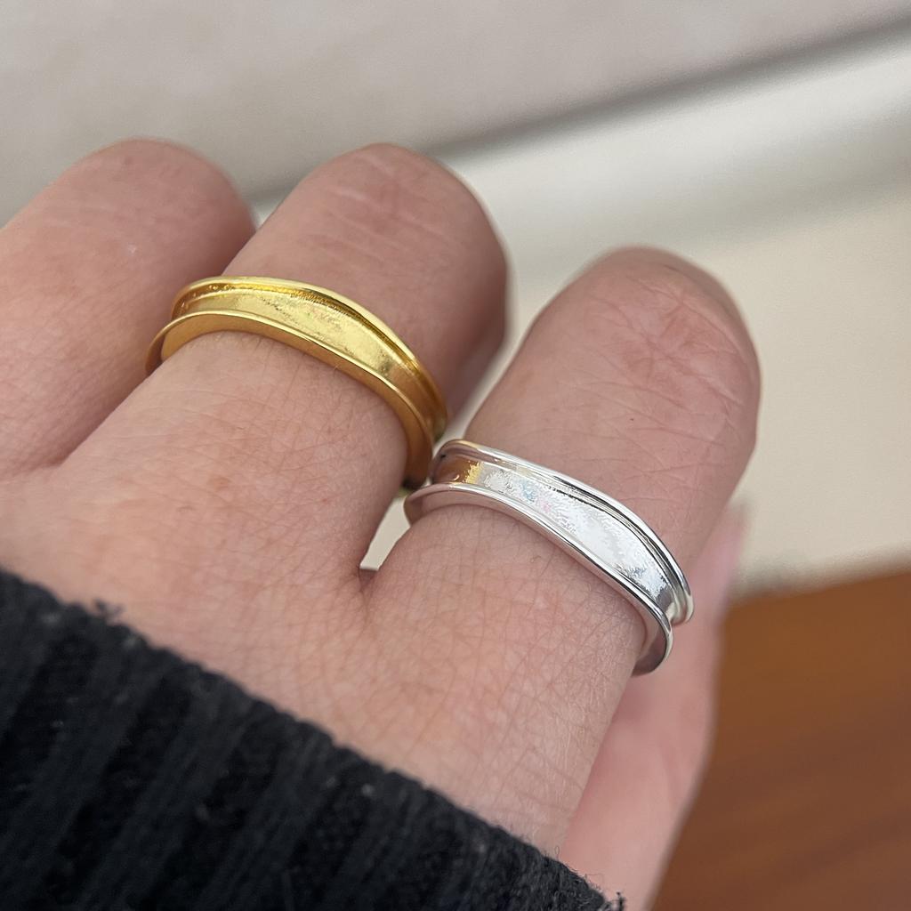 BF CLUB 925 Sterling Rings for Women Simple Geometric Handmade Irregular Retro Gold Narrow Ring Allergy For Birthday Gift