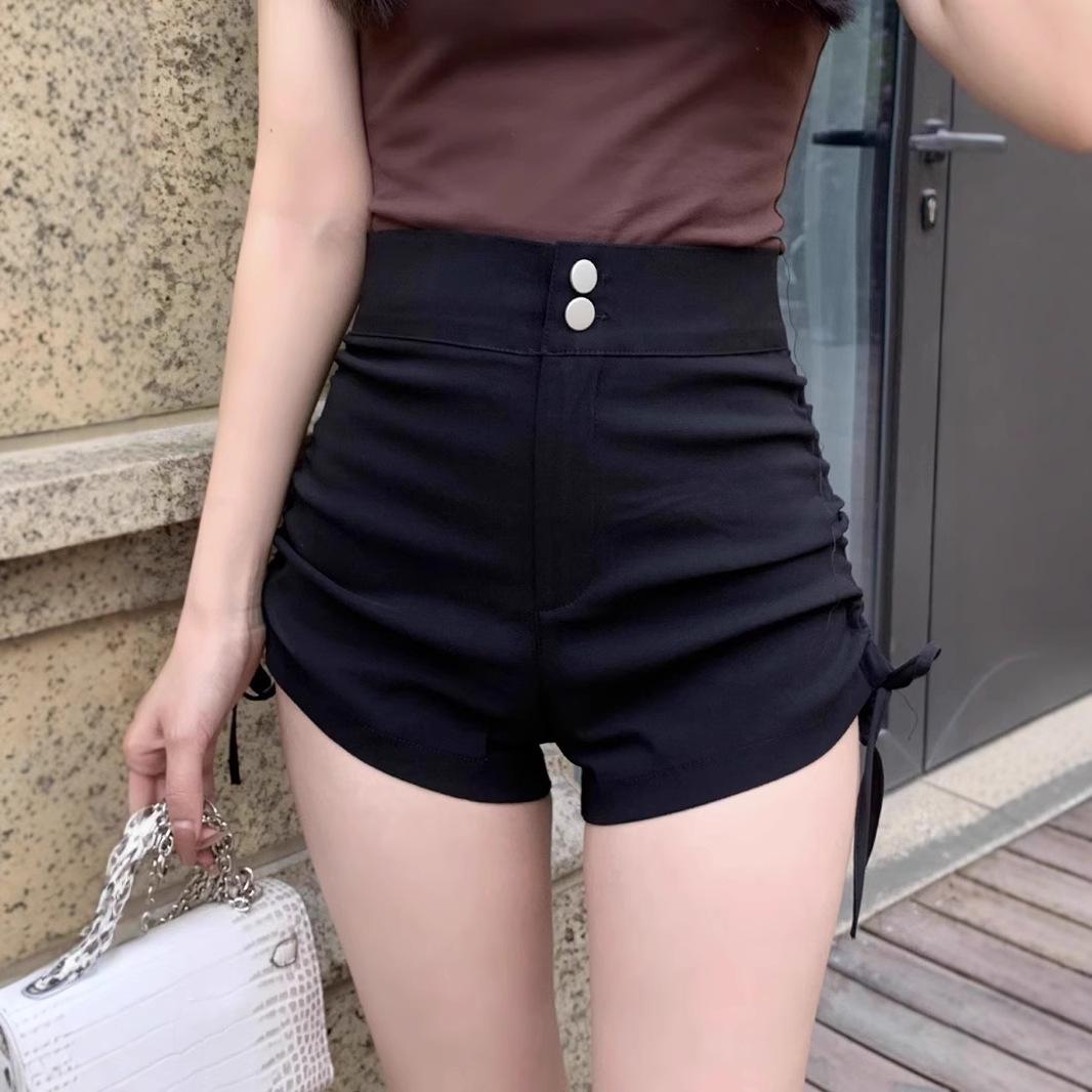 

Women s Ruched High-Waist Drawstring Wide-Leg Shorts - Black 5XL [Recommended 77-82 kg]
