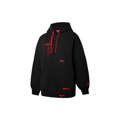 Kapuzenpullover mit Kordelzug und Logoprint, Langarm, Damen, Schwarz 536179-01