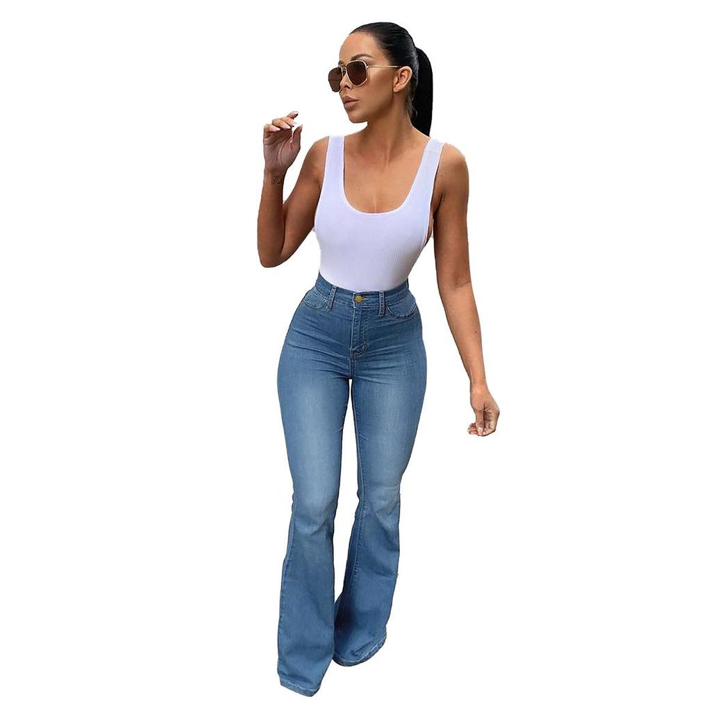 Women's High-Waisted Flared Denim Pants