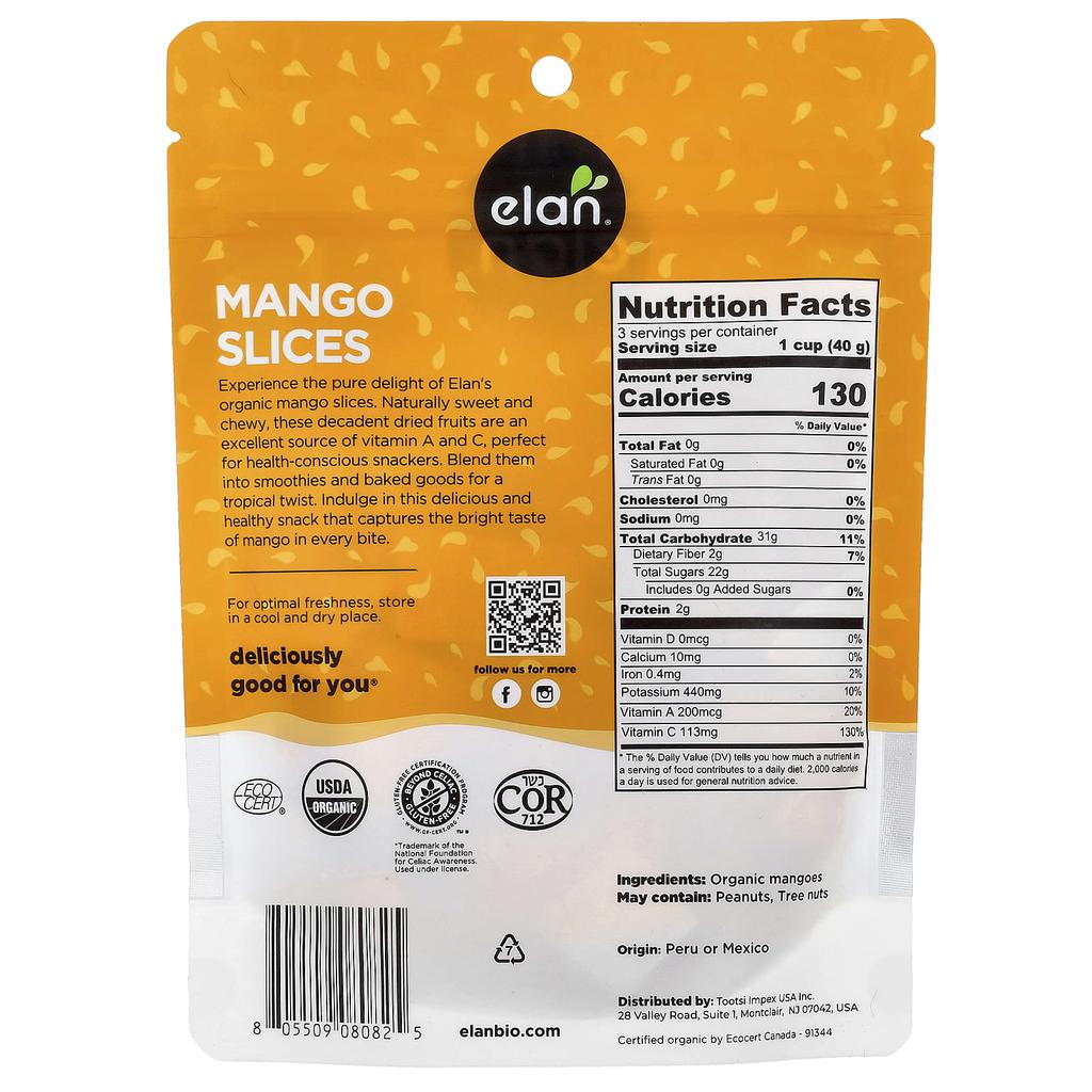 Elan Organic Mango Slices, 125g (4.4oz)