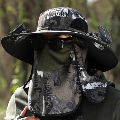 Solar Fan Hat with Neck Flap Face Guard Wide Brim UV Protection Cooling Fan Fishing Hat Rechargeable Foldable Men Outdoor Fisherman Hiking Sun Hat