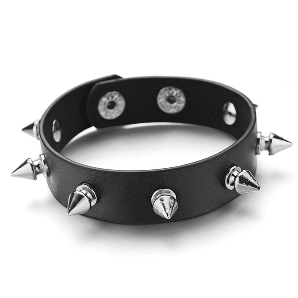 Rock Cool Gothic Punk Alloy Female One-row PU Leather Bangles Wristband Jewelry Rivet Bracelets