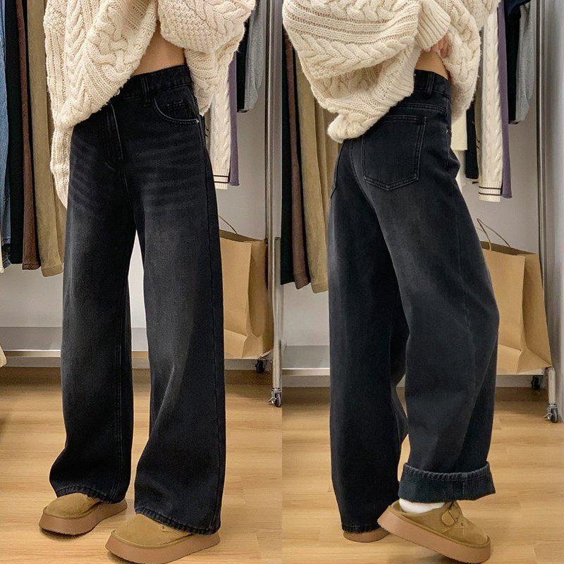 Plus Size Retro High-Waist Jeans for Women - Slimming Wide-Leg Pants for Spring & Autumn 2XL