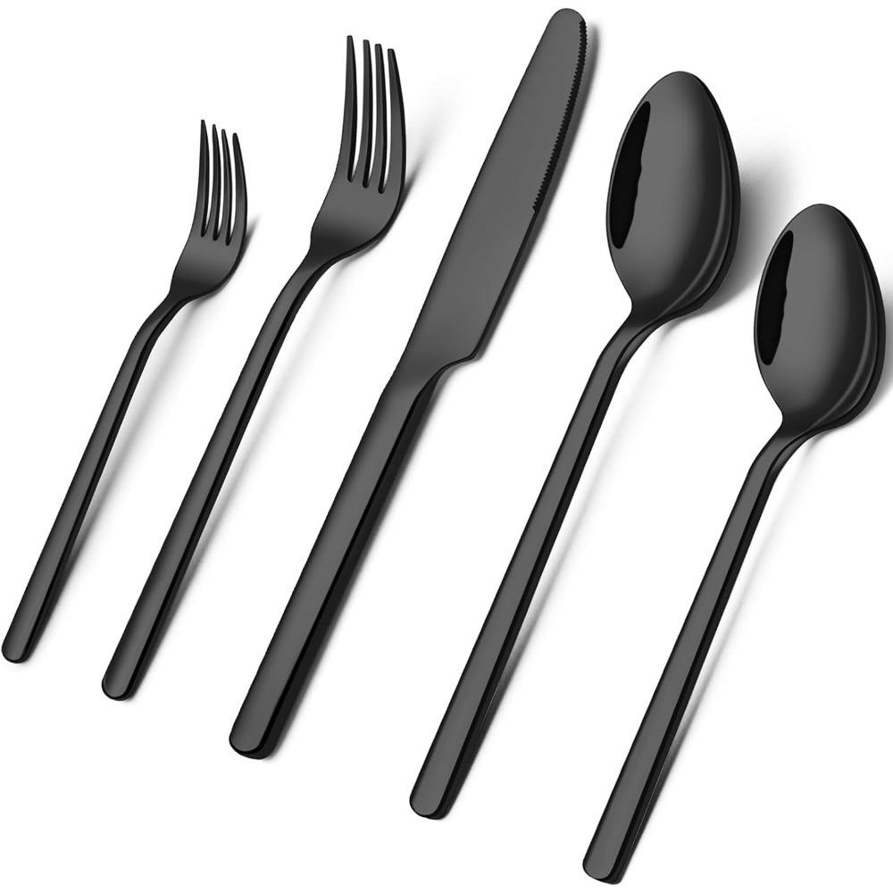 Black Silverware Set Stainless Steel Flatware Western Tableware Mirror Cutlery Knife Fork Spoon Dinnerware Kitchen Utensils