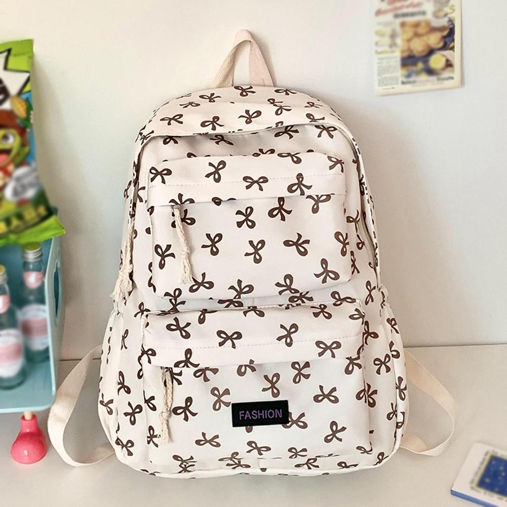 Bow Print Bookbag Preppy Travel Daypack College Backpack for Teen Girls коричневый