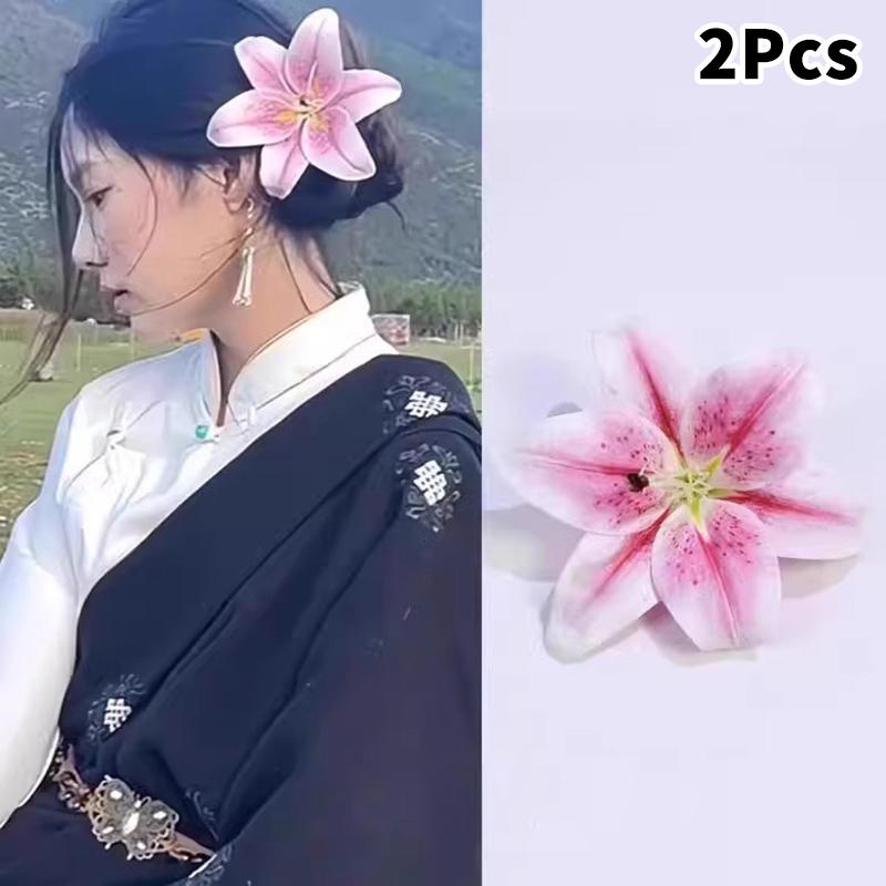 2Pcs Simulation Lily Hair Claw Ponytail Clip For Women Girls Cute Hairpin Large Hair Clip  Hair Accessories Gifts