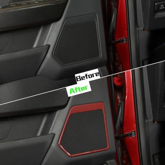 4X Side Door Speaker Horn Frame Cover Red Carbon Fiber For Ford F-150