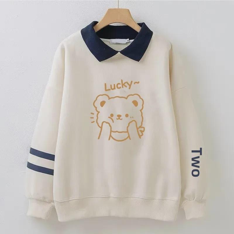 Bluză de fete în stil academic, falsă din două piese, cu guler polo, plus catifea pentru toamnă/iarnă - Top cu mâneci lungi pentru eleve de gimnaziu