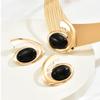 Versatile Geometric Jewelry with Oval Stone Gold Color Necklace Earrings Set Geometry Accessories For Stylish Women