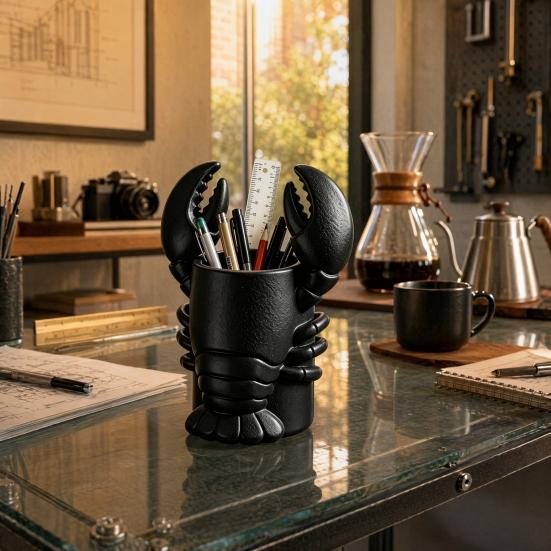 jijijing Lobster Pen Holder, 3D Printed Desktop Organizer, Crayfish Pencil Stand for Office Desk Student Supplies, Halloween Party Decoration Gift