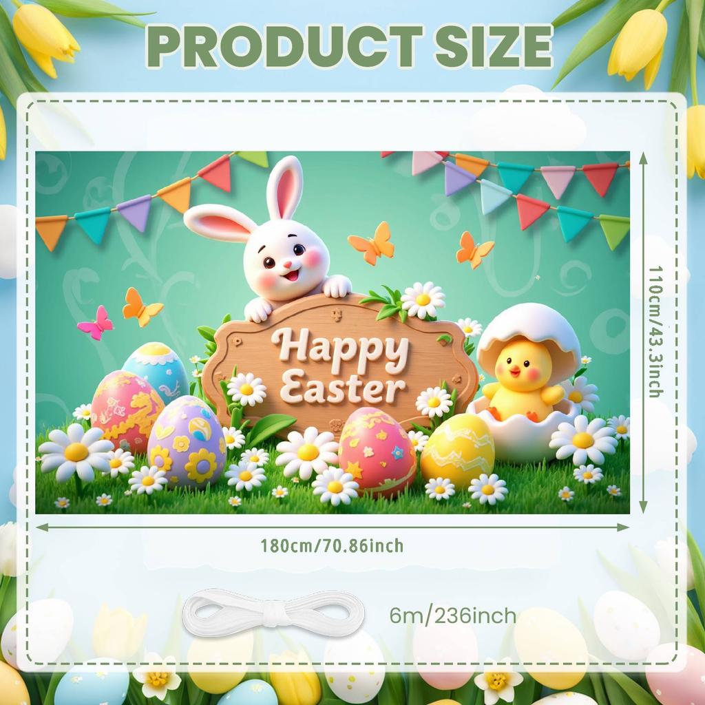 Easter Party Backdrop Colorful Pennants Spring Celebration Background Egg Decor Background Cute Patterns Easter Banner For Photo