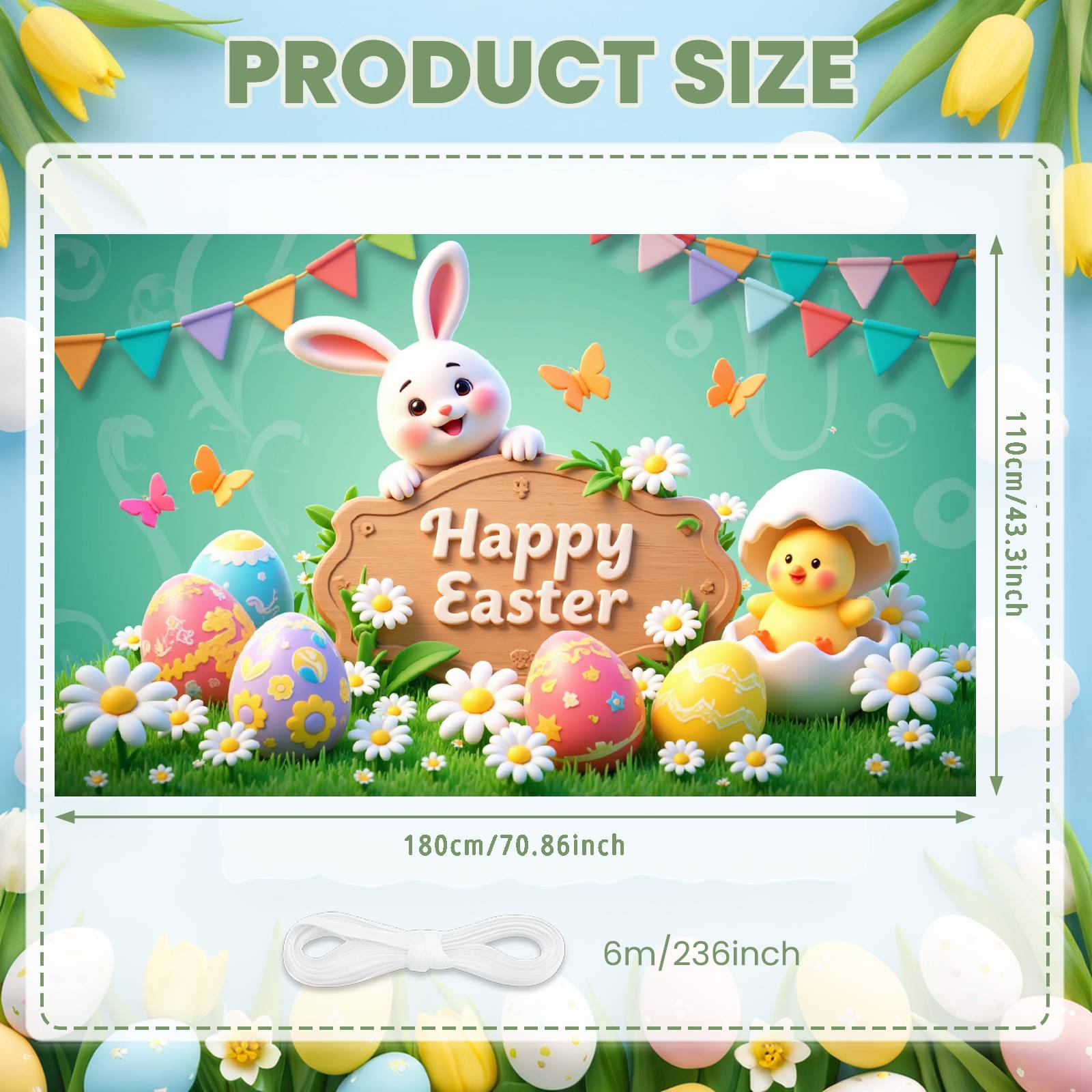 Easter Party Backdrop Colorful Pennants Spring Celebration Background Egg Decor Background Cute Patterns Easter Banner For Photo