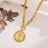 Ying Tai Stainless & Titanium Steel Necklace, Queen Portrait Design, OT Buckle, Highly Polished, 18K Gold Plated, Fade-Resistant, for Women.