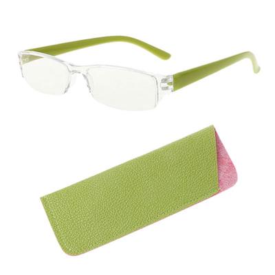 Neue Unisex-Lesebrille, leicht, klar, schlank, randlos, 1,00–4,00 Dioptrien, mit Lederetui
